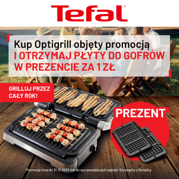 Grill elektryczny Tefal Optigrill z płytami do gofrów w promocji