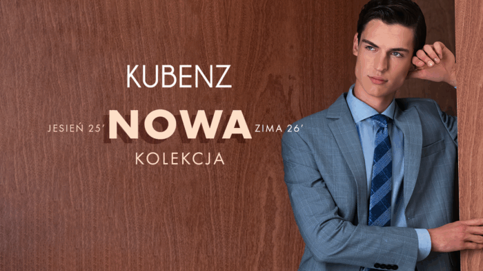 Mężczyzna w eleganckim garniturze z nowej kolekcji KUBENZ Jesień–Zima 2025/26.