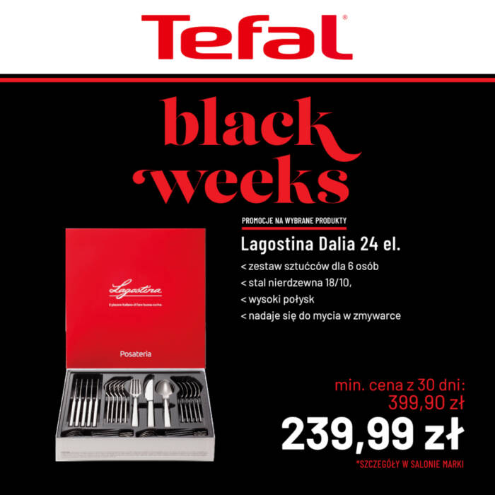 Zestaw sztućców Lagostina Dalia 24 elementy – promocja Black Weeks.