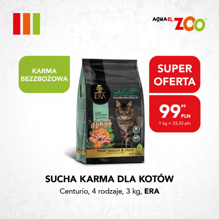 Bezzbożowa karma sucha ERA dla kotów 3 kg w promocji w Aquael ZOO