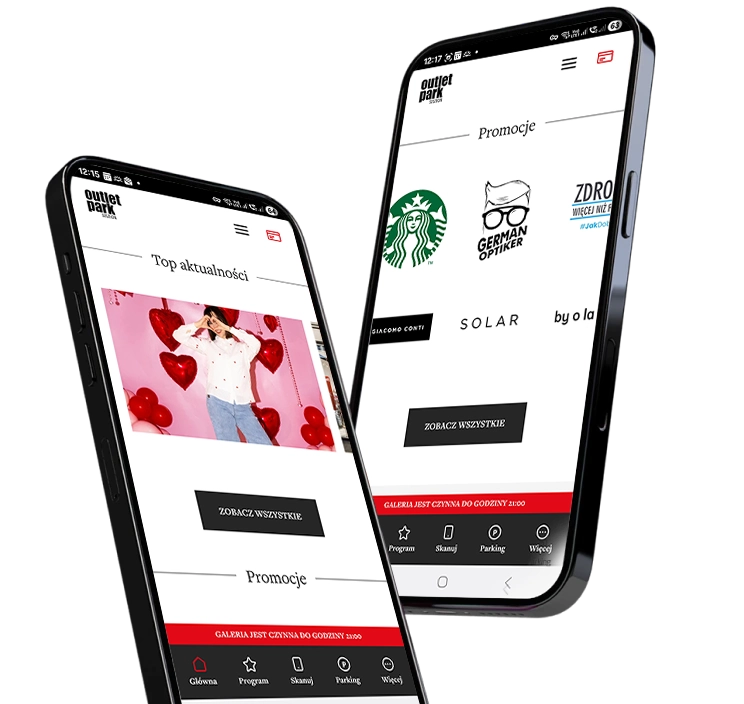 dwa telefony z włączona aplikacją outlet park