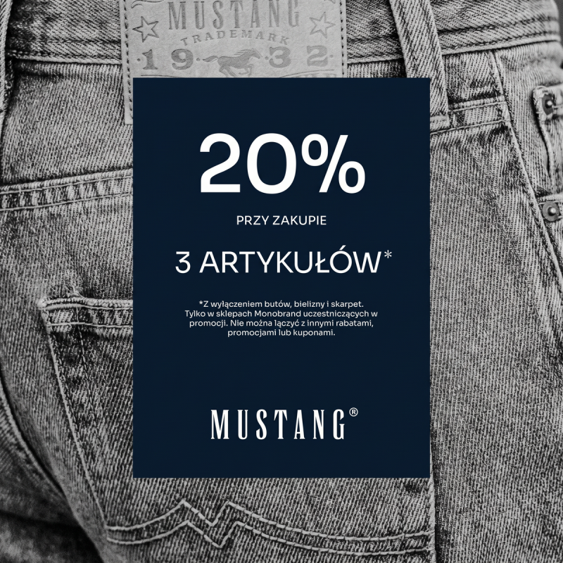 Promocja Mustang 20 procent rabatu przy zakupie trzech produktów
