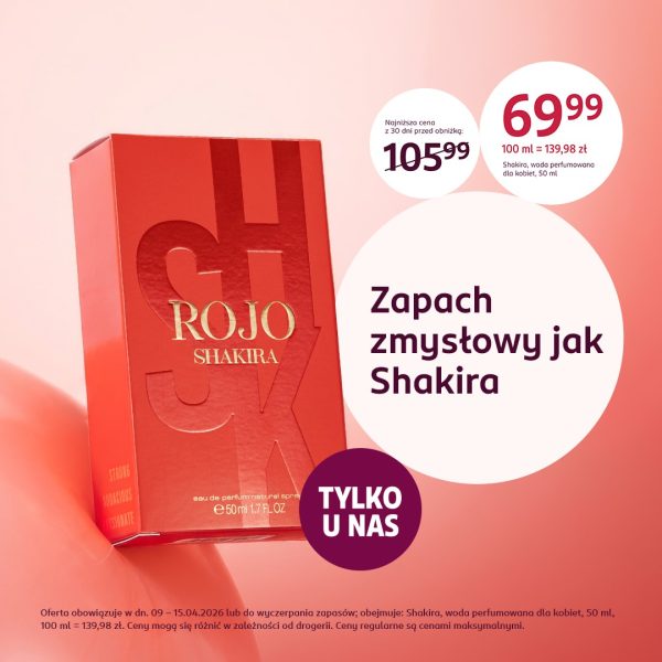 Perfumy Shakira Rojo 50 ml w promocji za 69,99 zł w Rossmannie