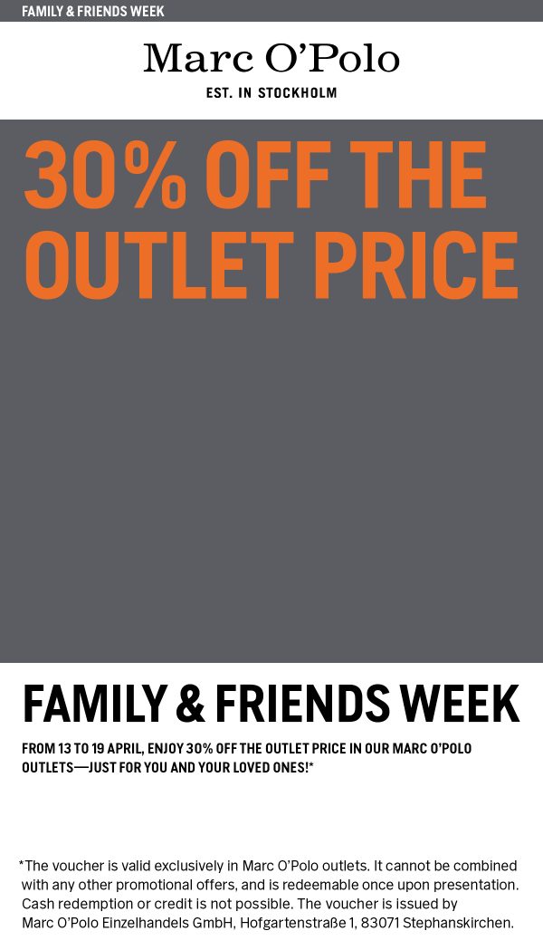 Promocja Marc O’Polo Family and Friends Week 30 procent taniej