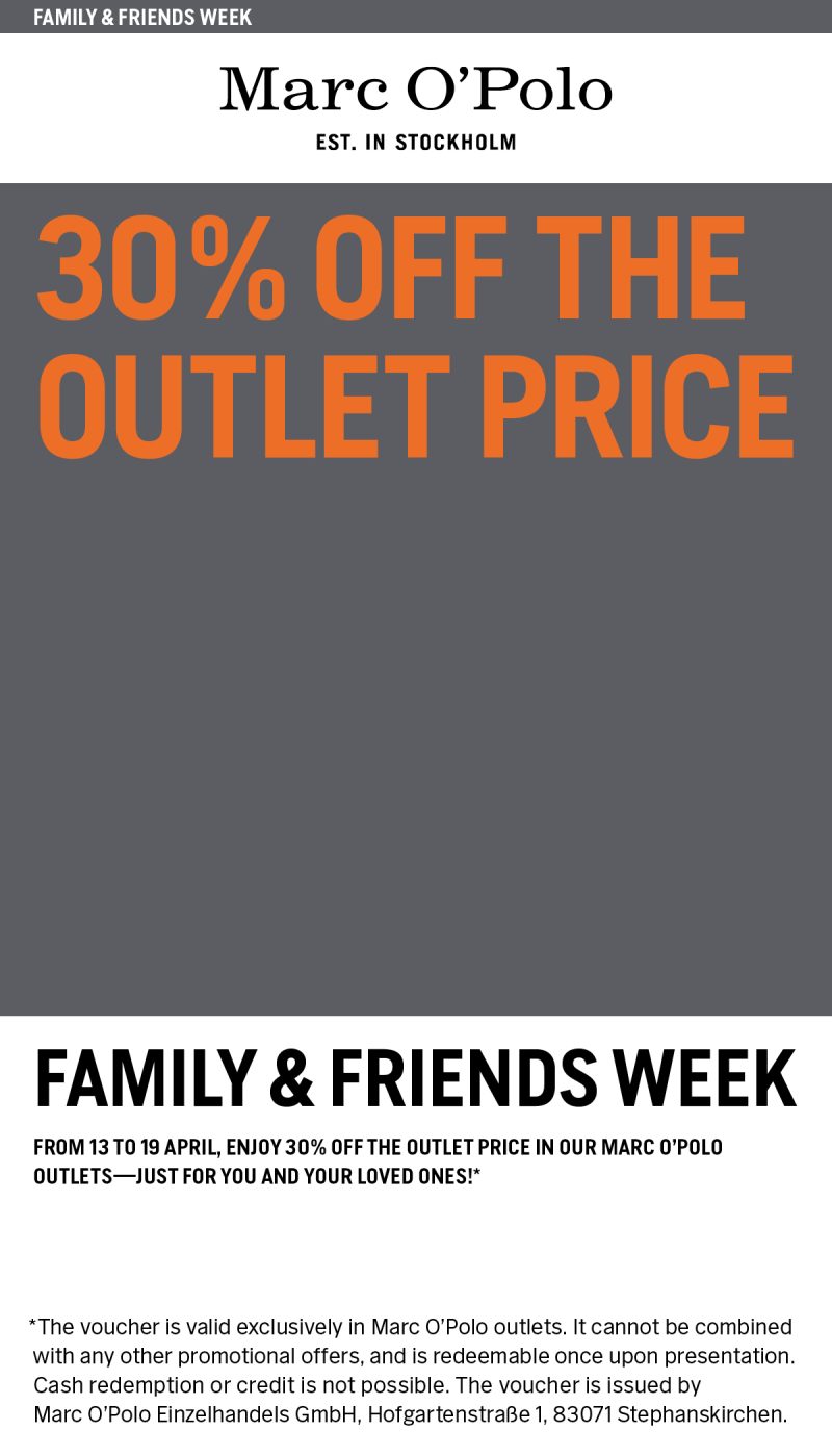 Promocja Marc O’Polo Family and Friends Week 30 procent taniej