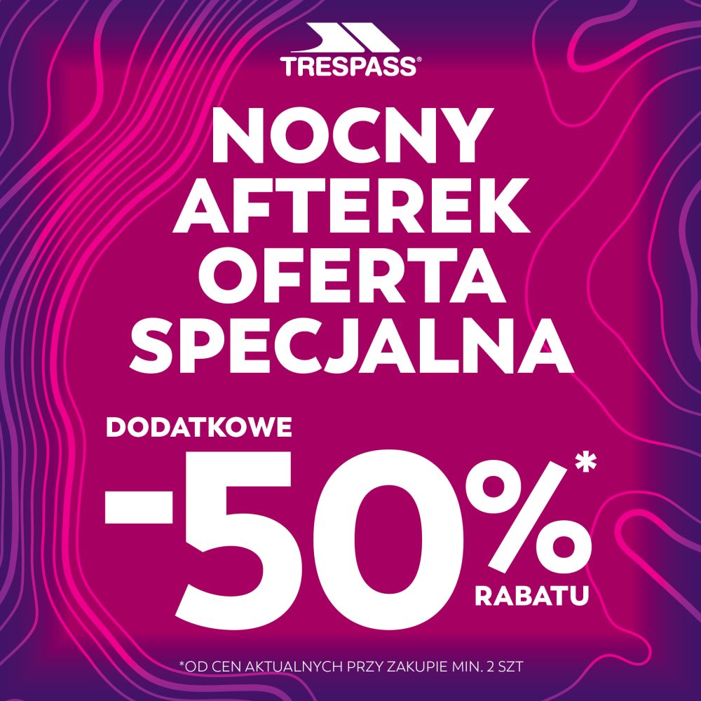 Fioletowa grafika Trespass z hasłem Nocny Afterek