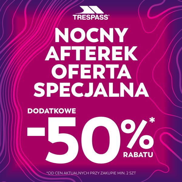 Fioletowa grafika Trespass z hasłem Nocny Afterek