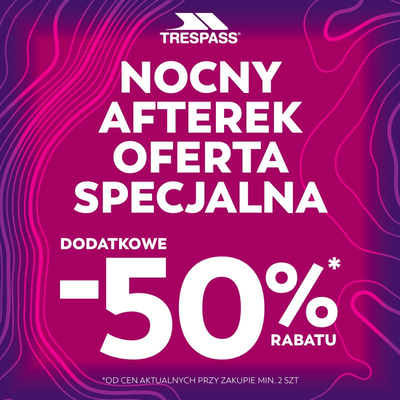 Fioletowa grafika Trespass z hasłem Nocny Afterek
