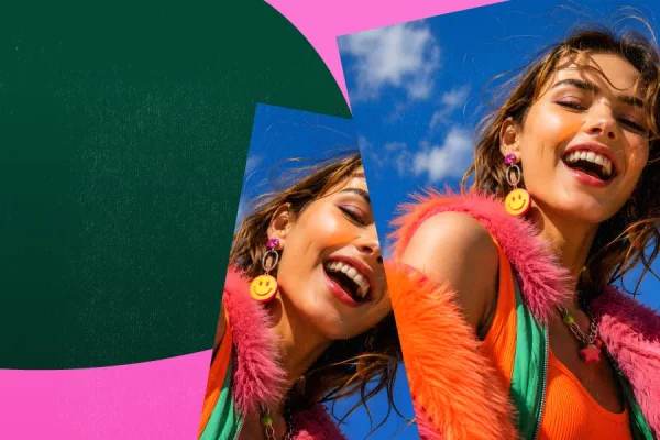Kolorowa grafika promująca wakacyjną akcję SMILE MORE. PODAJ DALEJ. w Outlet Park Szczecin z challenge’ami, konkursami i limitowanymi gadżetami.