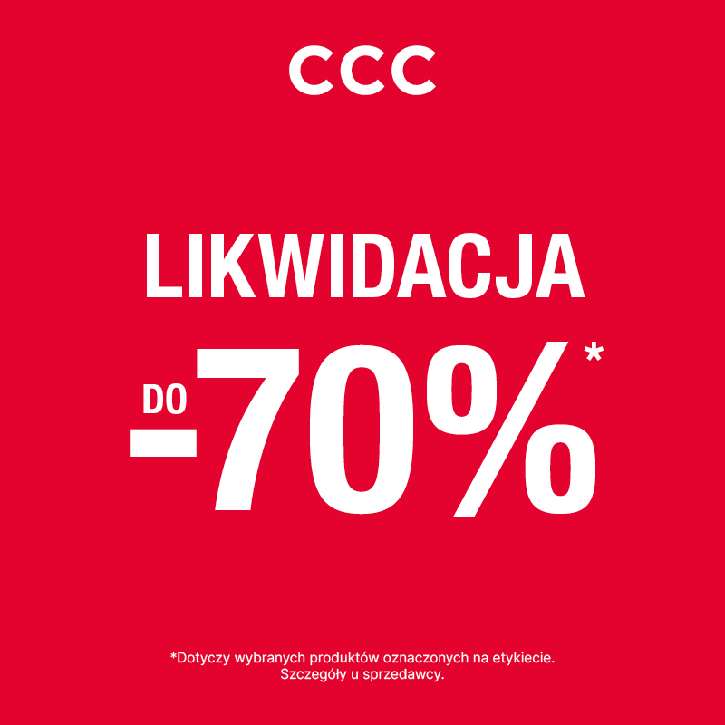 Czerwony plakat reklamowy CCC z białym napisem \