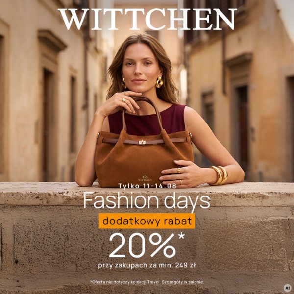 Kobieta z brązową torebką WITTCHEN, promująca Fashion Days z rabatem 20%