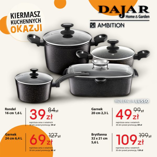 Czarne garnki, rondel i brytfanna z kolekcji Ambition Lusso – Kiermasz Kuchennych Okazji w Dajar Home&Garden w Outlet Park Szczecin