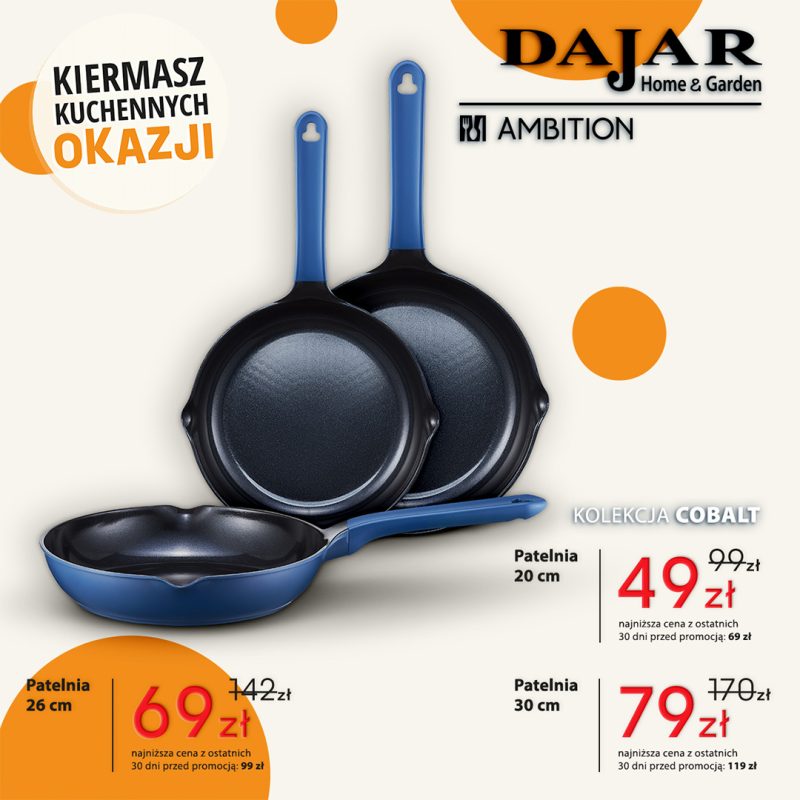 Patelnie z kolekcji Ambition Cobalt – Kiermasz Kuchennych Okazji w Dajar Home&Garden w Outlet Park Szczecin