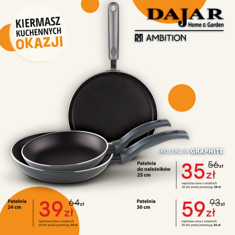 Patelnie z kolekcji Ambition Graphite, w tym patelnia do naleśników – Kiermasz Kuchennych Okazji w Dajar Home&Garden w Outlet Park Szczecin