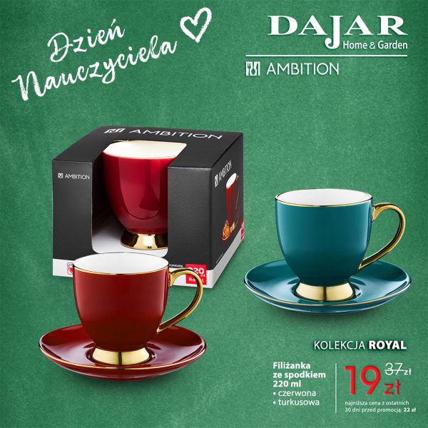 Filiżanka ze spodkiem z kolekcji Ambition Royal na Dzień Nauczyciela – promocja Dajar Home&Garden w Outlet Park Szczecin