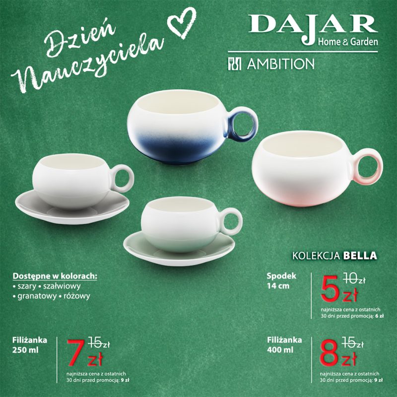 Filiżanki i spodki z kolekcji Ambition Bella na Dzień Nauczyciela – promocja Dajar Home&Garden w Outlet Park Szczecin