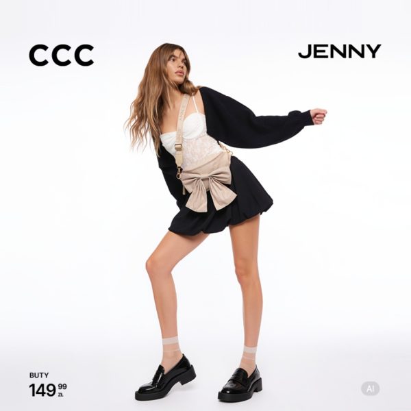 Modelka w czarnych loafersach CCC