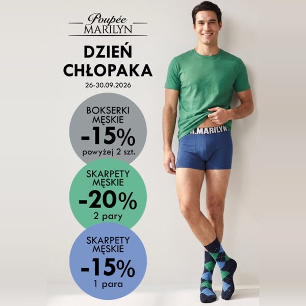 Mężczyzna w bokserkach i skarpetach Marilyn – promocja na Dzień Chłopaka w Outlet Park Szczecin