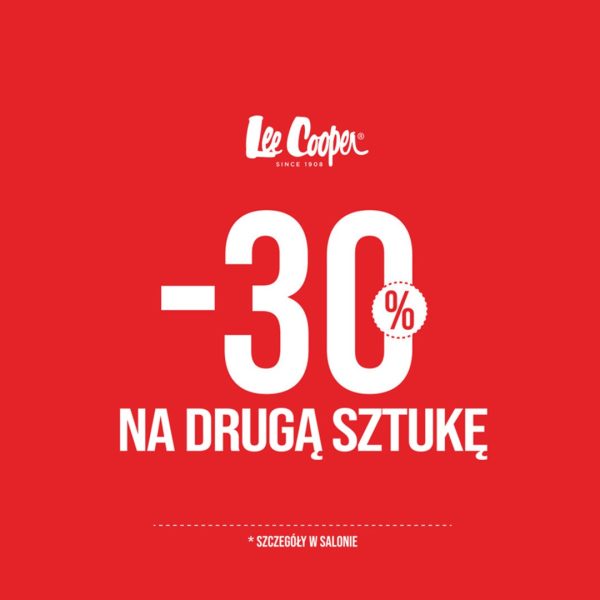 Grafika promocji Lee Cooper w Outlet Park Szczecin: -30% na drugą sztukę