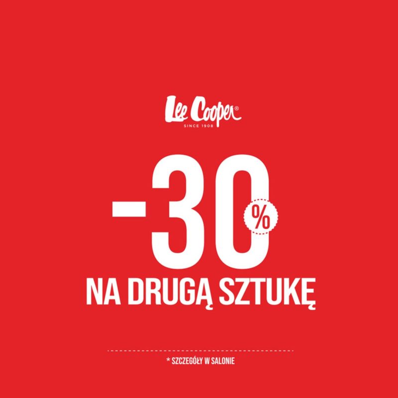 Grafika promocji Lee Cooper w Outlet Park Szczecin: -30% na drugą sztukę